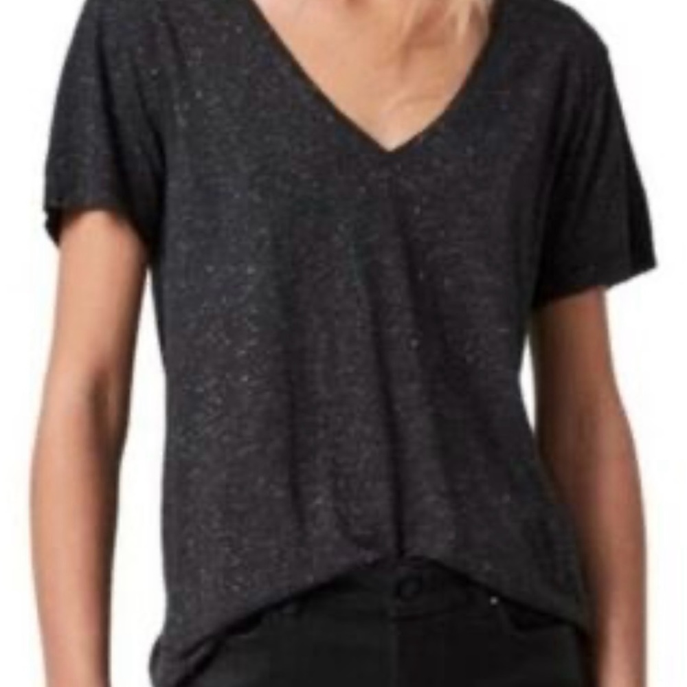 All Saints Black Emelyn Shimmer V-Neck Tee